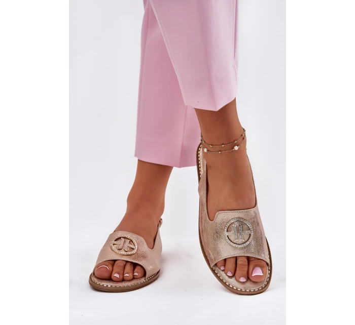 Dámské Sandály Na Podpatku S Ozdobou Růžové Zlato model 21698220 - S.Barski Dámské Sandály Na Podpatku S Ozdobou Růžové Zlato model 21698220 - S.Barski