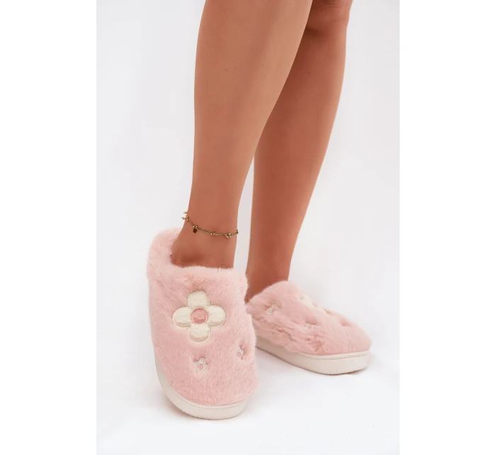 Kožešinové pantofle s květinami Růžové Selinne Kožešinové pantofle s květinami Růžové Selinne