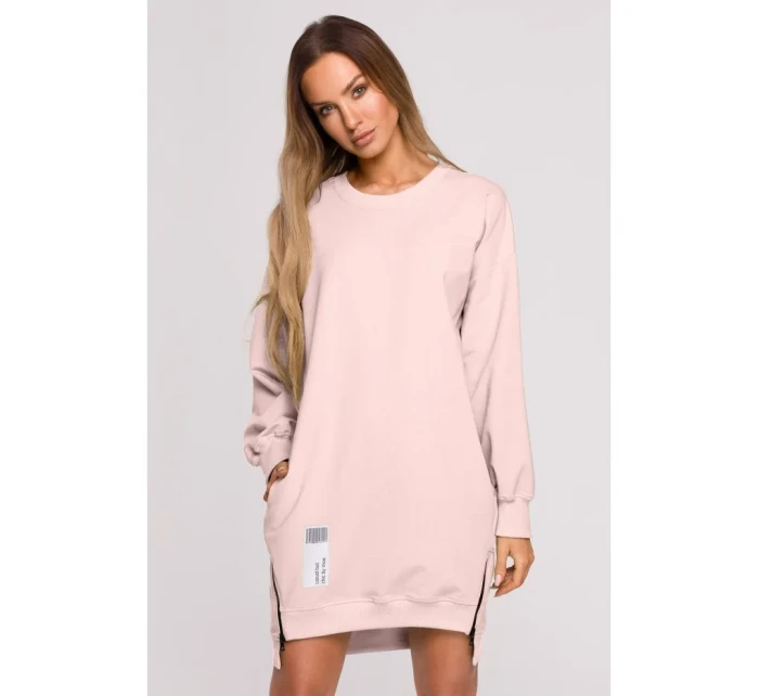 M676 Svetr tunika se zipy - candy pink M676 Svetr tunika se zipy - candy pink