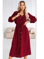 kostkované midi šaty s knoflíky a páskem vínové model 21921783 - numoco basic