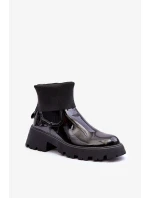 Dámské lesklé boty s kotníkem černé  Pavo