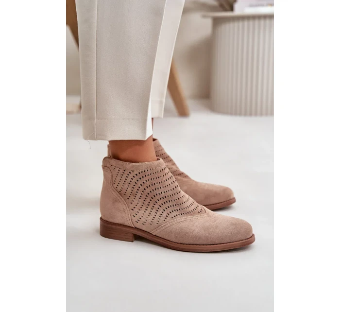 Dámské Kotníkové Boty Na Plochém Podpatku Ažurové Béžové S.Barski Dámské Kotníkové Boty Na Plochém Podpatku Ažurové Béžové S.Barski