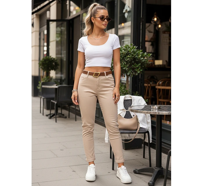 Dámské úzké push up džíny s páskem béžové FashionStreet UY2921