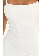 673-1 Midi šaty s tenkými ramínky a jemným leskem - ecru barva 673-1 Midi šaty s tenkými ramínky a jemným leskem - ecru barva