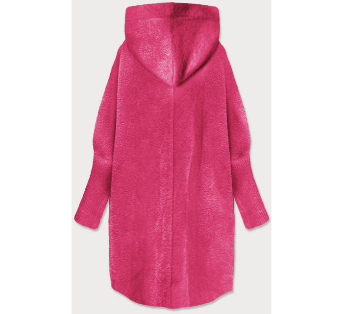 Dlouhý růžový vlněný přehoz přes oblečení typu "alpaka" s kapucí model 17229042 - MADE IN ITALY