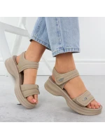 Dámské sandály na silné podrážce s pásky na suchý zip béžové model 21904815 - Potocki Dámské sandály na silné podrážce s pásky na suchý zip béžové model 21904815 - Potocki