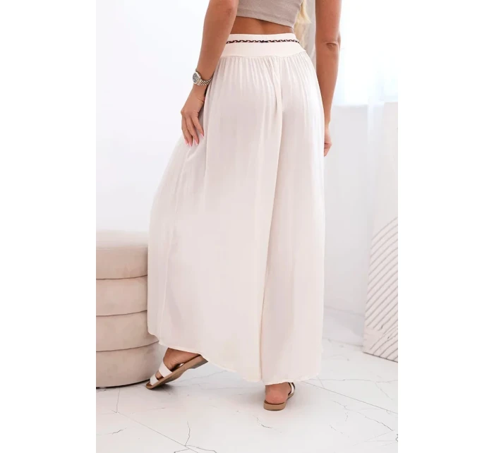 Dámské kalhoty z viskózy se širokými nohavicemi světle béžová