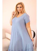 Dámské šaty plus size s krátkým rukávem a volánem z lehké viskózy džínová Dámské šaty plus size s krátkým rukávem a volánem z lehké viskózy džínová