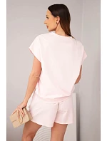 Dámský komplet z model 22147948 s halenkou a šortkami se záhyby cukrově růžová - K-Fashion