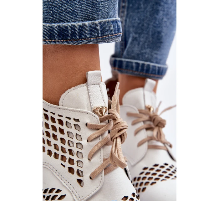 Kožené vyšívané boty Zazoo 2704 Bílé