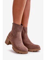 Dámské botky na podpatku na zip eko semišové hnědé model 21668049 - Boto