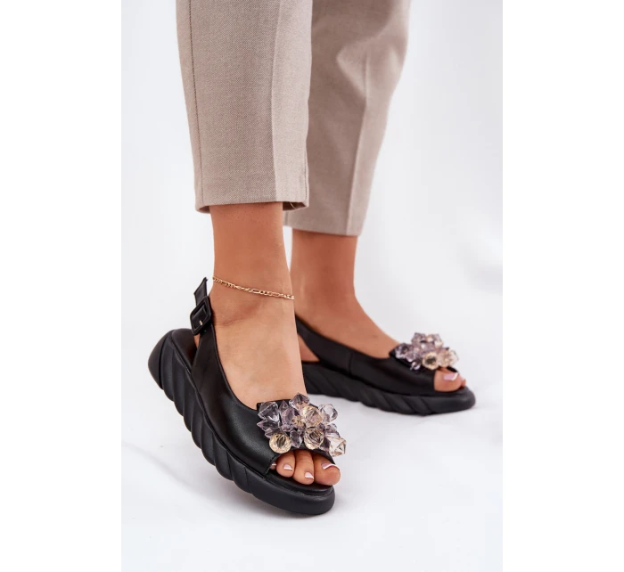 Dámské kožené sandály s krystaly Artiker 54C1628 černé