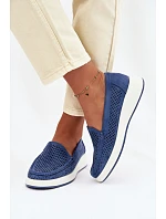 Dámské perforované mokasiny model 22069480 modré - SERGIO LEONE