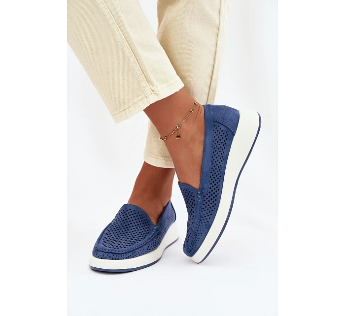 Dámské perforované mokasiny model 22069480 modré - SERGIO LEONE