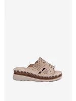 Kožené dámské sandály na platformě model 22101277 béžové - S.Barski Kožené dámské sandály na platformě model 22101277 béžové - S.Barski