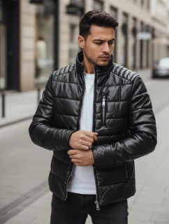 Pánská zateplená kožená bunda černá FashionStreet TX5115