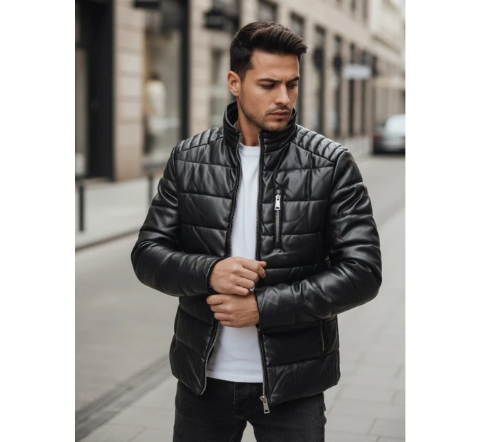 Pánská zateplená kožená bunda černá FashionStreet TX5115
