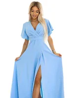 dlouhé šaty s rozparkem na rukávy a výstřihem model 20959370 - numoco dlouhé šaty s rozparkem na rukávy a výstřihem model 20959370 - numoco