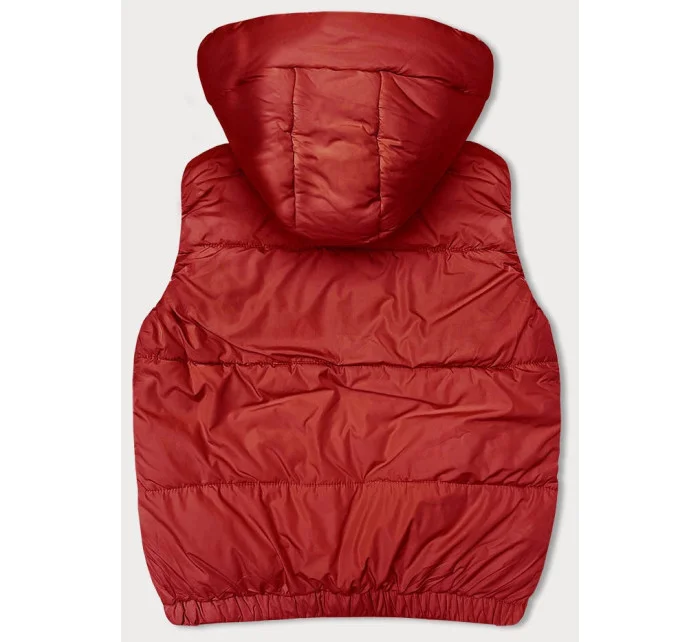 Červená krátká péřová dámská vesta s kapucí (16M9091-270)
