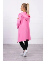 Dlouhý kabát s kapucí světle růžový