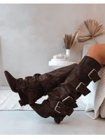 Dámské kozačky na podpatku s lemem a zlatými Eco semiš čokoládové model 21786876 - Boto Dámské kozačky na podpatku s lemem a zlatými Eco semiš čokoládové model 21786876 - Boto