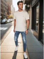 Pánské tričko s výšivkou Cappuccino FashionStreet RX5638 Pánské tričko s výšivkou Cappuccino FashionStreet RX5638