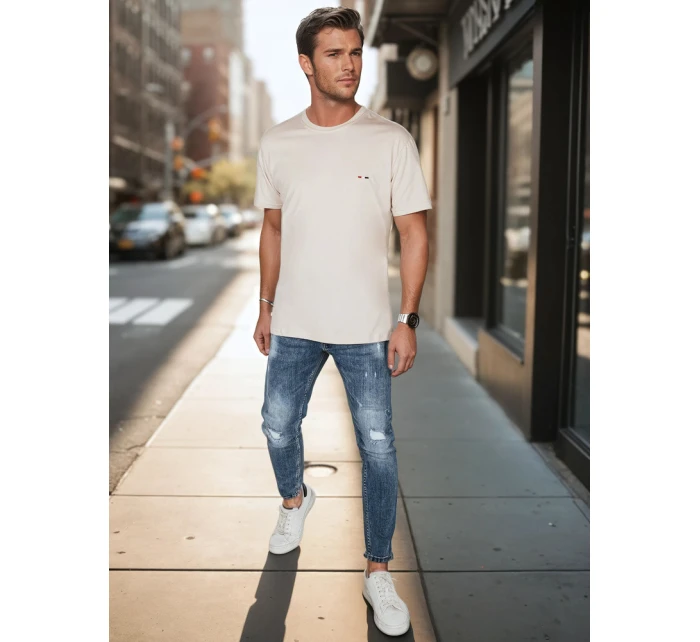 Pánské tričko s výšivkou Cappuccino FashionStreet RX5638 Pánské tričko s výšivkou Cappuccino FashionStreet RX5638