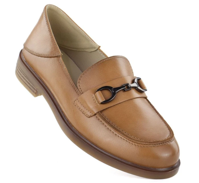 Dámské kožené mokasíny polobotky camel model 22015075 - VINCEZA Dámské kožené mokasíny polobotky camel model 22015075 - VINCEZA