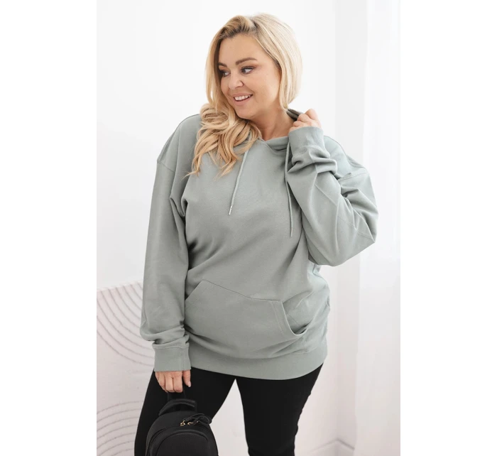 Dámská mikina s kapucí a klokankou Plus Size z bavlny tmavě mátová