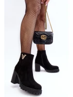 Dámské semišové boty na sloupku s ozdobou černé Strong Dámské semišové boty na sloupku s ozdobou černé Strong