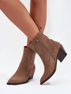 Sametové Kotníkové Boty Dámské Na Podpatku Zateplené Khaki model 21707093 - Boto