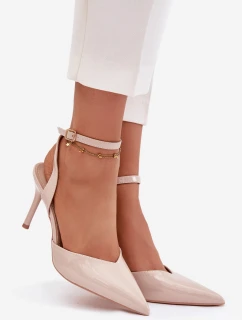 Dámské lakované lodičky s otevřenou patou - béžové Laretta