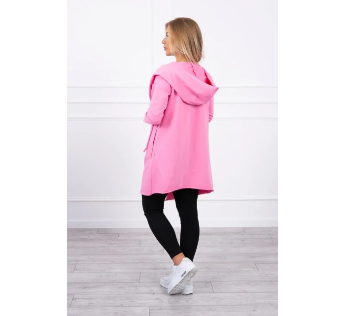 Volná bunda s kapucí růžová