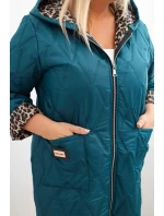 Dámská prošívaná bunda Plus Size s podšívkou v leopardím vzoru a kapucí mořská