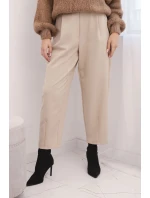 Dámské kalhoty s vysokým pasem a záhyby béžové Dámské kalhoty s vysokým pasem a záhyby béžové