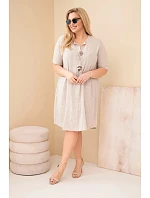 Dámské bavlněné šaty pro plnoštíhlé s vázáním na výstřihu béžová