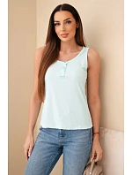 Dámská žebrovaná halenka na ramínkách s knoflíkem mátová