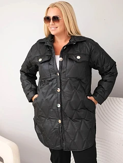 Dámská prošívaná bunda Plus Size s límcem a kapsami černá