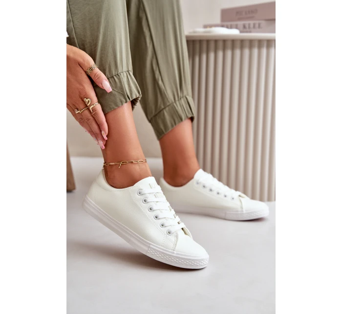 Dámské kožené šněrovací klasické tenisky bílé model 21590967 - EVENTO