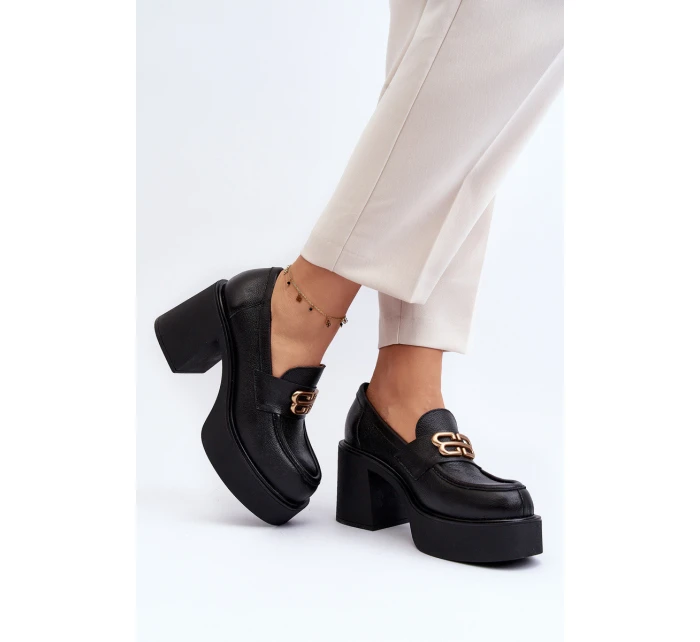 Zazoo 20170 Kožené Dámské Polobotky na Podpatku Černé