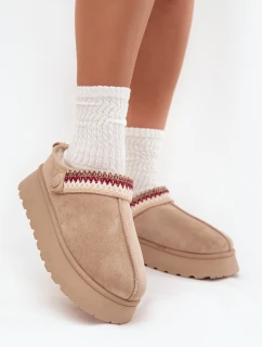 Dámské sněhule nízké s páskem a výšivkou na platformě světle béžové model 21708900 - Boto