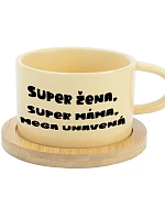 SUPER ŽENA, SUPER MÁMA, MEGA UNAVENÁ. - žlutý hrníček makronka 200 ml