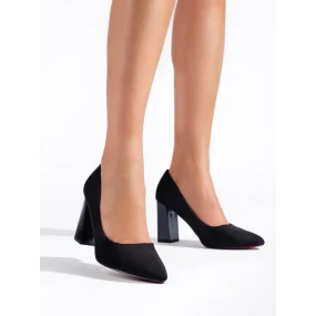 Krásné černé dámské  lodičky na širokém podpatku