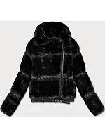 Černá krátká kožešinová bunda s límcem model 21247787 - J.STYLE Černá krátká kožešinová bunda s límcem model 21247787 - J.STYLE