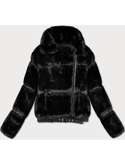 Černá krátká kožešinová bunda s límcem model 21247787 - J.STYLE Černá krátká kožešinová bunda s límcem model 21247787 - J.STYLE