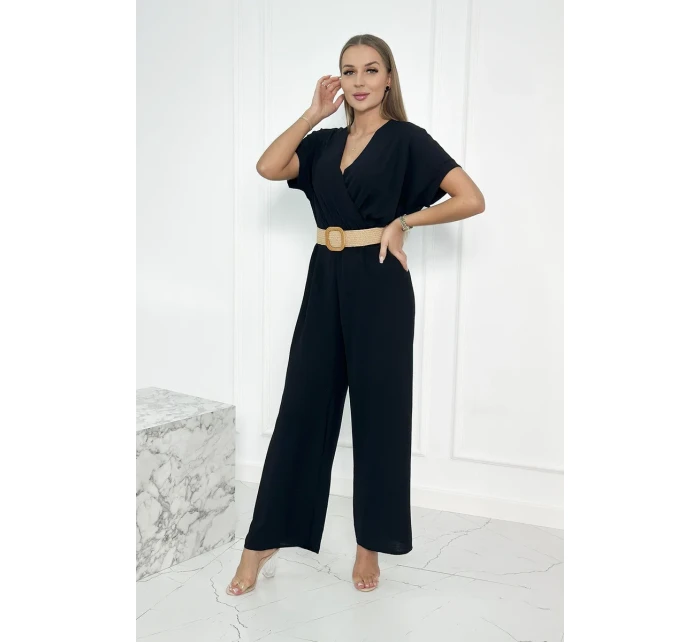 Kombinéza s ozdobným páskem v pase černá