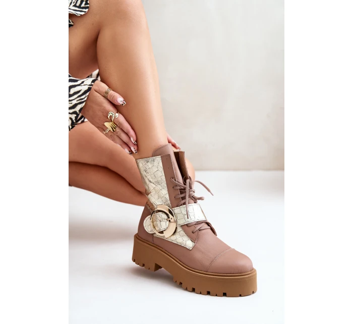 Kožené Boty Worker Se Zlatým Béžové model 21672979 - Zazoo