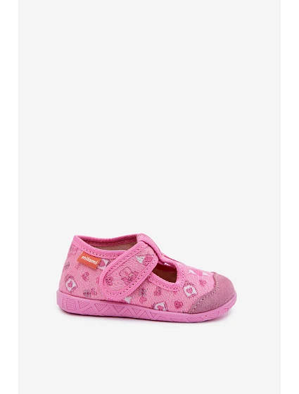 Dětské pantofle Milami na suchý zip lesklé růžové Jasimrra Dětské pantofle Milami na suchý zip lesklé růžové Jasimrra