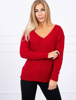 Pletený svetr s výstřihem do V červené barvy