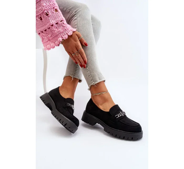 Dámské semišové mokasíny s ozdobou, černá, Loraleima